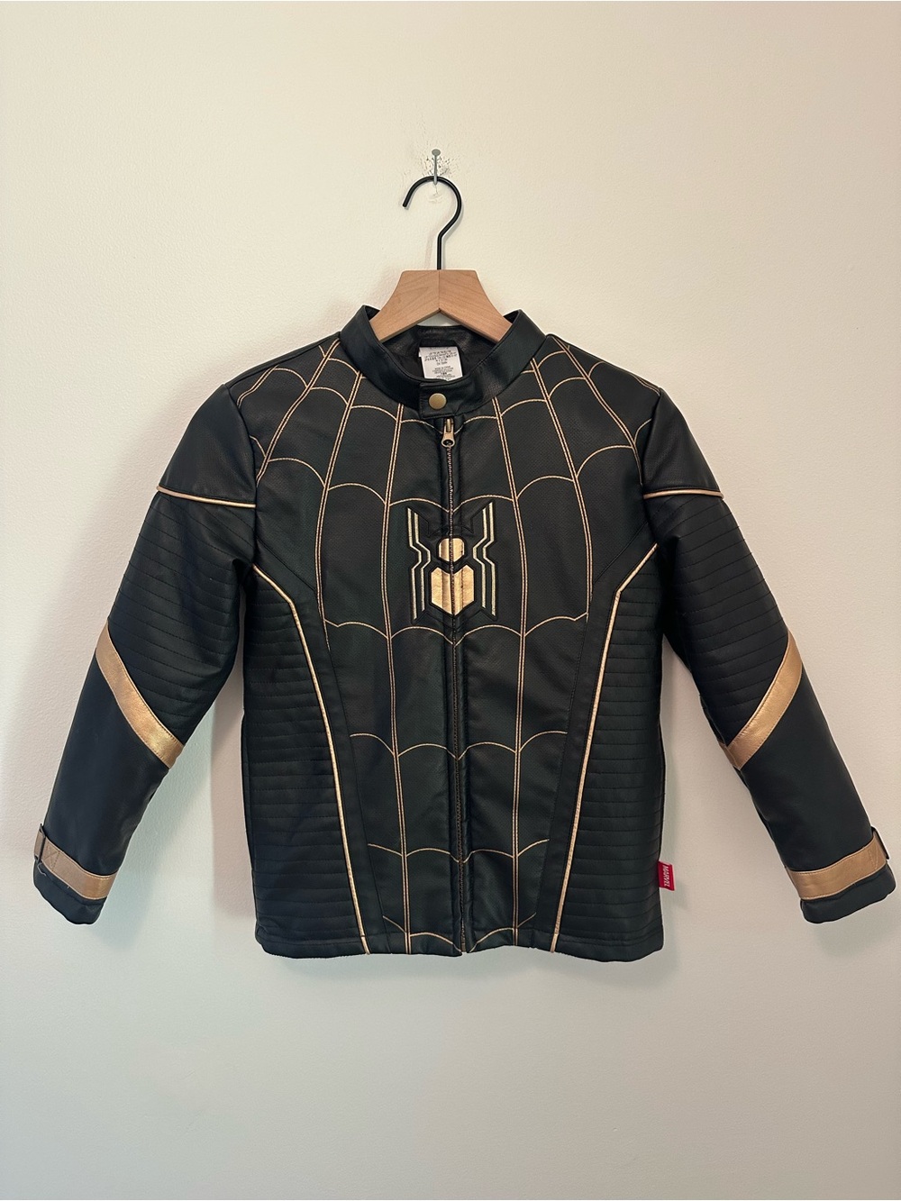 Disney Marvel Spiderman Black and Gold Faux Leather Biker Jacket